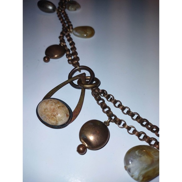Vintage Copper Tone Statement Necklace Boho Double Strand Chain Belt 23pc Stones main image 7